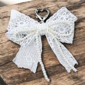 Coquette Floral Lace Bow Purse Charm White